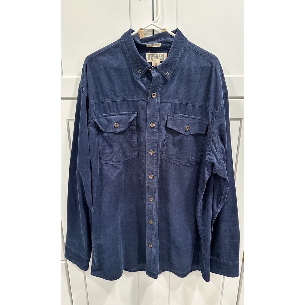 Duluth Trading Corduroy Shirt Relaxed Fit Untucked Blue XL Tall‎